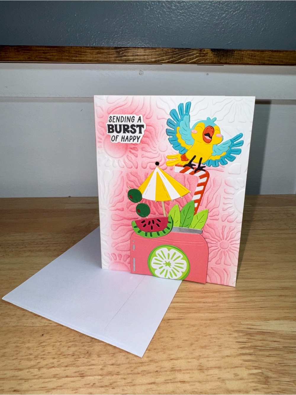 Handmade Soda Pop Greeting Card– Any Occassion Bird Sending a Burst of Happy